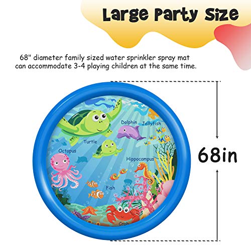 Vmini Sprinkler for Kids, Splash Pad, and Wading Pool for Learning - Children's Sprinkler Pool, 68'' Inflatable Water Toys Outdoor Swimming Pool for Babies and Toddlers