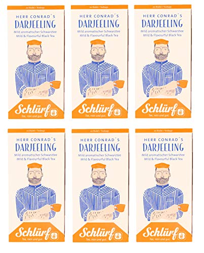 6 x Schlürf Büdel Bio Darjeeling Tee | 120 Teebeutel | Sorte Herr Conrad | Spenderbox | Schwarztee | Darjeeling…