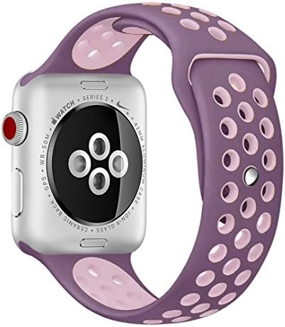 Tounique Watch Band for Apple Watch Strap Wristbands Double Color Perforated Replacement Band for 38/42mm Apple Watch Series 3/2/1/Sport Edition 8colors (Purple+pink, 38MM)
