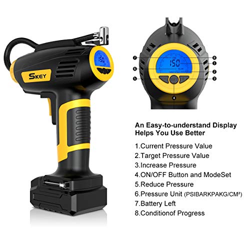 SKEY Tire Inflator,Portable Handheld Air Compressor with Rechargeable