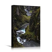Canvas Wall Art Between Valleys Landscape Multicolor Photography Relax/Calm Traditional Waterfall - 12x18 inches