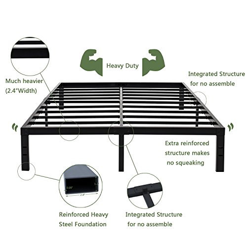 14 Inches Steel Slat Platform Bed Frame/Heavy Duty and Easy Assembly Mattress Foundation/Noise-Free Box Spring Replacement (Queen) - Thumbnail 2
