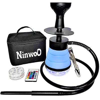 Hookah Set &ndash; Premium NinwoO Portable Hookah with Protective Bag Case &ndash; Best Travel Shisha with LED Light Remote Controller and Stable Adjustable