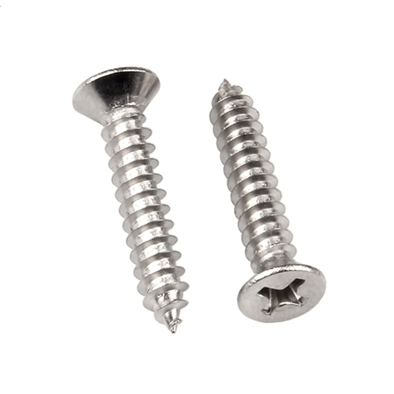 MOOPW Flat Head Wood Screws - 304 Stainless Steel Cross Head Countersunk Self Drilling Self Tapping Screws Fasteners M3 M4 M5 M6