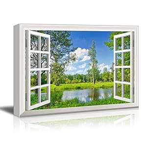 Canvas Wall Art - Window Peering into a Forest with a Lake - Giclee Print Gallery Wrap Modern Home Art Ready to Hang - 12x18 inches