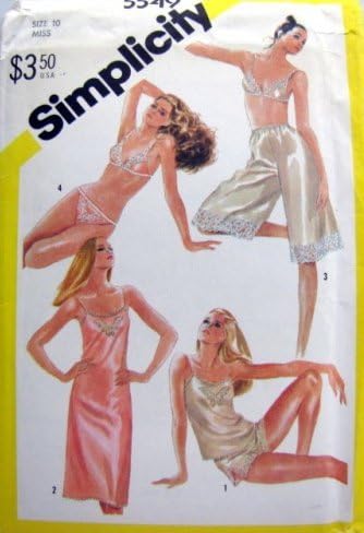 Simplicity 5549 Lingerie Sewing Pattern Bias Slip, Camisole, Bra, Panties, Bikini and Coulottes Slip, Misses Size 12 (34)