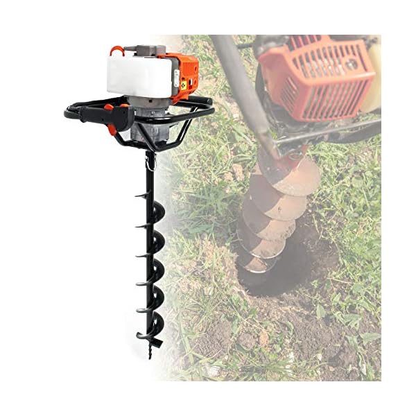 Wiltec Benzin Erdlochbohrer Set mit 150 mm Bohrer, 1,4 kW 1,9 PS 52ccm Pfahlbohrer Pflanzenbohrer