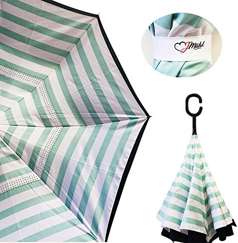 JMishel - Cute Double Layer Inverted Reverse Umbrella - 100% Waterproof And Windproof Reversible Sunbrella with Reversed Folding for Car Use, Comes with C-Shaped Handle for Hands-Free Use