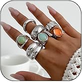 VIRAVENTO Gemstone Ring Set for Women Gold Ring Trendy Adjustable Stackable Statement Chunky Ring