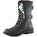 DailyShoes Women's Military Lace Up Buckle Combat Boots Mid Knee High Exclusive Credit Card Pocket, Twlight Black, 6 B(M)