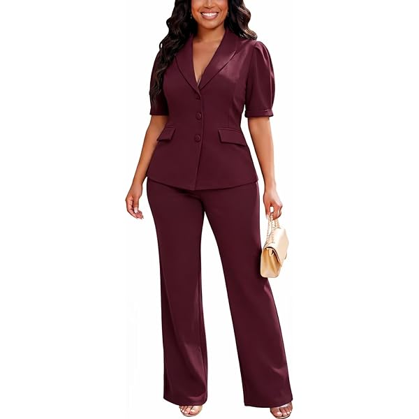 Burgundy Women's Elegant Business Two Piece Office Lady Suit Set