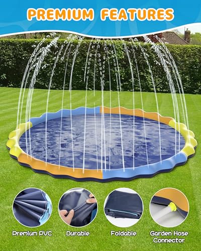 Instraella Splash Pad for Kids and Dogs, 124in Non-Slip Sprinkler Mat 0.5mm Thickened Durable and Foldable Large Pool Summer Fun Outdoor Toys for Dogs and Toddlers Age
