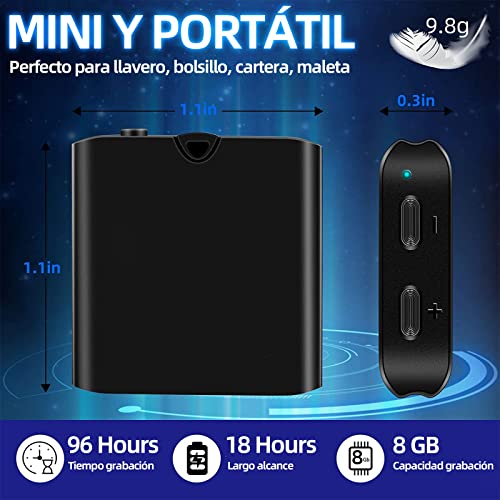 PEIONO 8 GB Grabadora de Voz, grabadora de Voz Inteligente, Grabación con cancelación de Ruido, función MP3, Fuerte Fuerza magnética, Guardado automático Cuando se agota batería, 18 Horas grabación