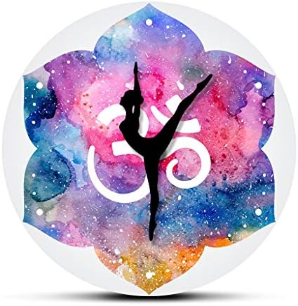 Zdtxkj Hindu Watercolour Om Symbol Modern Wall Clock Yoga Girl Om Spiritual Wall Clock Yoga Studio Zen Art Decor Clcok Watch Yogi Gift