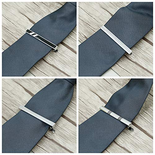 image for Yadoca 8 Pcs Tie Clips Set for Men Tie Bar Clip Black Silver-Tone Gold