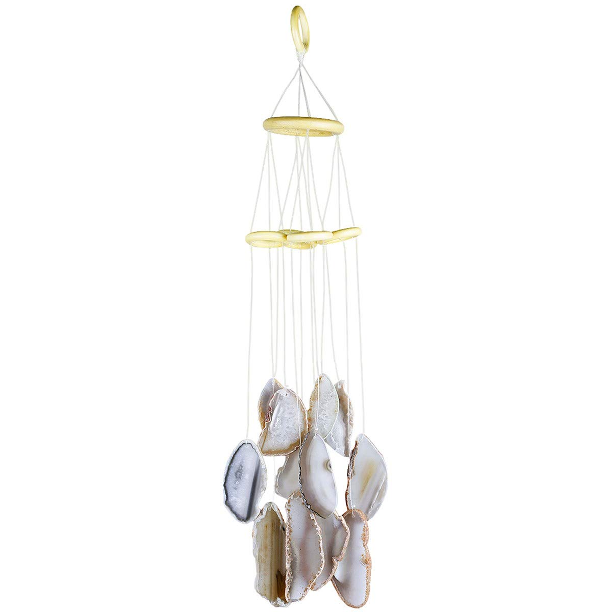 mookaitedecor Large Natural Agate Slice Crystal Wind Chime for Home Porch Garden Indoor Outdoor Decoration, Healing Crystal Art Hanging Ornament Reiki Wind Chime Gift Lucky Feng Shui Grey Home Decor
