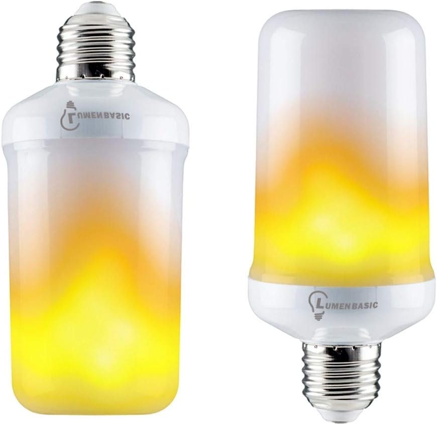 LumenBasic LED Fire Effect Light Bulb Downward & Upward Fire Flickering Simulation for Indoor Outdoor Lightbulb Standard Flame Effect E26 Socket AC 110v 120v - Pack of 2
