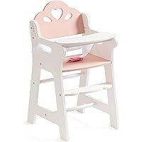 ROBOTIME Baby Doll High Chair, Pretend Play High Chair with Safety Belt and Footrest, Wooden Baby Doll Accessories, Baby Doll