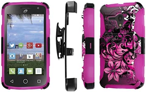 Alcatel one touch pop star 2 nova LTE Case, [NakedShield] [Black/ Hot Pink] Heavy Duty Holster Armor Tough Case - [Purple Flower] for Alcatel one touch pop star 2 nova LTE