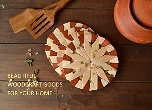 Trivets For Hot Dishes - Set of 4 Natural Wood Birch Coasters 7.5” - Kitchen Hot Pads for Countertops Tableware Heat Resistant Trivet Pans Pots - Thumbnail 3