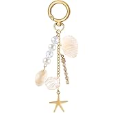 Gold Starfish Seashells Beach Keychain Cute Conch Sea Shell Summer Bag Charms Aesthetic Car Key Chain Women Marine Ocean Rhinestones Pearls Seashell Bag Charm Oceanic Purse Charms Keychain Accessories