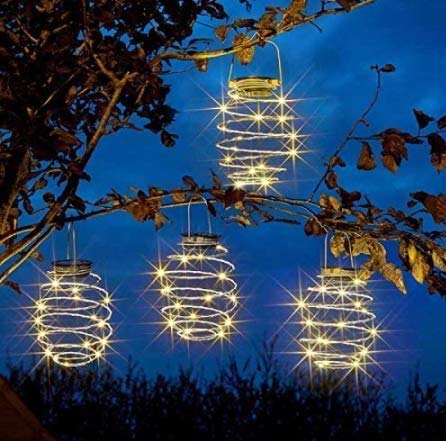 Coospy Solar LED Lanterns - 4pcs Spiral Solar Garden Lights, Waterproof Pendant Light for Outdoor, Patio, Porch