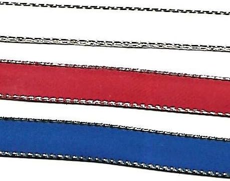 BEEKLEY BOWS 3/8" Narrow Double Faced Satin Ribbon with Metallic Gold Edges, Royal Blue/Red/White
