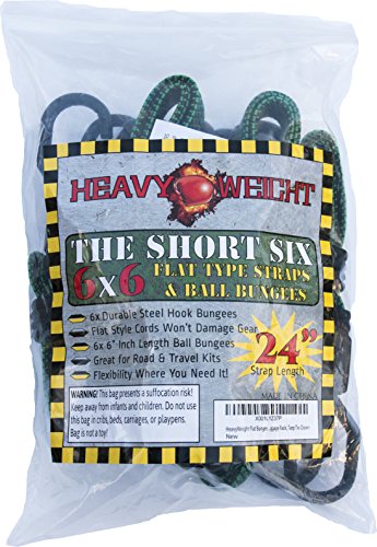 HeavyWeight Flat Bungee Cords 6 PACK with BONUS 6 Ball Bungees | 24" INCH Total Length with Hooks | Hand Carts, Dolly, Cargo, Moving, Camping, RV, Trunk, Luggage Rack, Tarp Tie Down