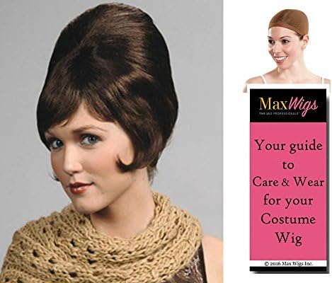 Enigma Costume WigsBeehive B-52 color BLACK - Enigma Wigs 1960s Theater Short Beahive Women Side Curl Bundle with Cap, MaxWigs Costume Wig Care Guide