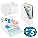 mDesign Plastic Home Office Desktop Storage Organizer Set - Holds Files, Magazines, Notebooks, Pens, Pencils, Highlighters, Note Pads - Set of 3 - White