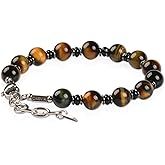 Casvia Tigers Eye Hematite and Black Agate Mens Bracelet with Thickened Stainless Steel Adjustable Chain Chakra Protection mens Jewelry Ideal for Yourself Father and Friends