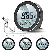 Meat Thermometer for Grilling, Uzone 3-Functions Meat Thermometer Digital BBQ Cooking Thermometer with Probe, Touch Screen Indoor Outdoor Timer Food Thermometer for Home Barbecue Oven Kitchen