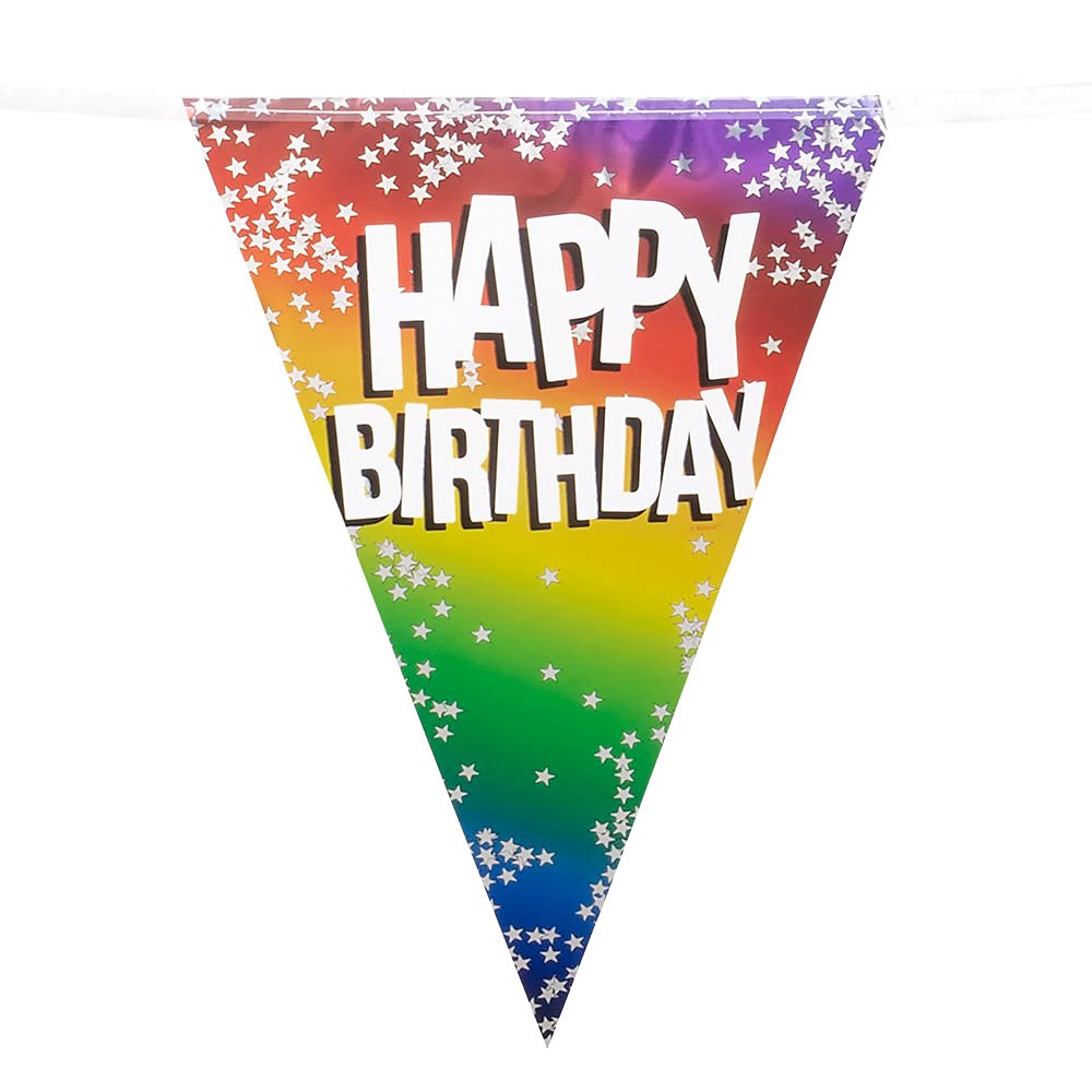 Boland 30282 Happy Birthday Rainbow Multi-Coloured Foil Birthday Bunting Party Banner Decoration Accessory 6m