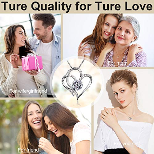 Love Heart Pendant Necklaces for Women Crystal Fashion Jewelry Silver Tone