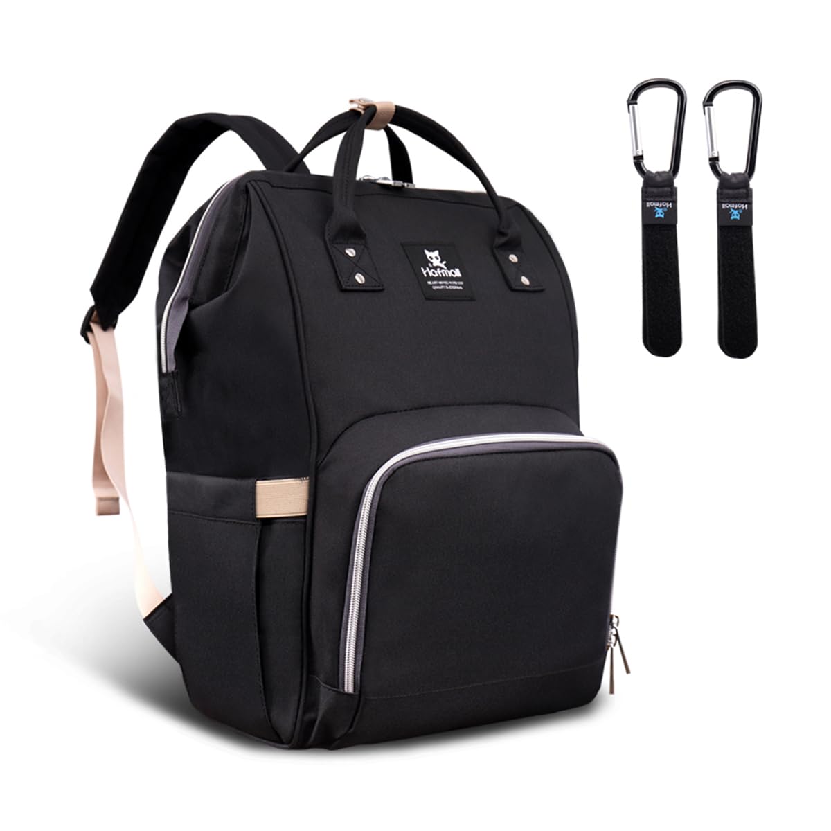Hafmall Diaper Bag Backpack, Multifunctional Diaper Backpack with Stroller Hooks, Large Baby Bag for Mom Dad, Black