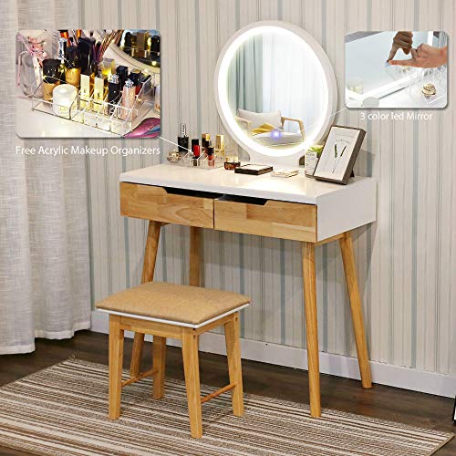 YOURLITE Vanity Table Set with 3 Modes Adjustable Brightness Mirror and