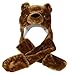 Bioterti Plush Novelty Animal Hat 3 in 1 Beanie with Long Paw Scarf, Mitten Combo (Brown Bear)
