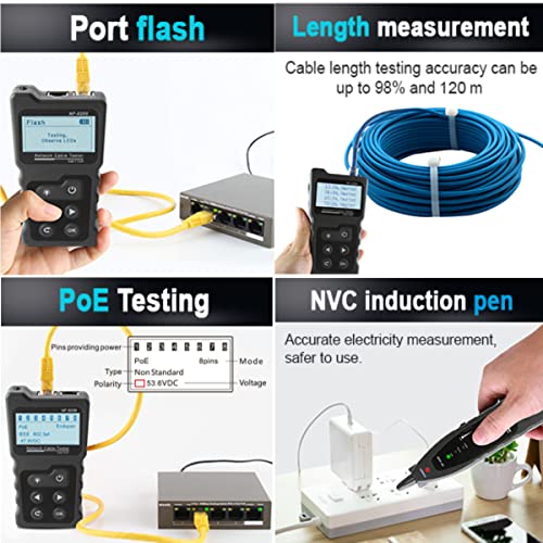 Network Cable Tester, 4 in 1 Wire Tracker PoE Tester with Ncv & Lamp