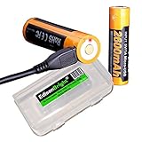 Fenix ARB-L18-2600U direct USB rechargeable 18650 Li-ion (built-in charging circuit) batteries 2 pack with Edisonbright BBX3 battery case