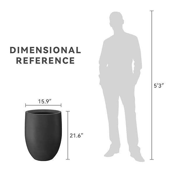 KANTE 21.7″ H BURNISHED BLACK TALL PLANTER, LARGE OUTDOOR INDOOR DECORATIVE POT WITH DRAINAGE HOLE AND RUBBER PLUG, MODERN ROUND TAPER STYLE FOR HOME AND PATIO