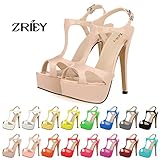 ZriEy Women's Ladies Peep Toe High Heels T-Strap Enjoyable Platform Sandals