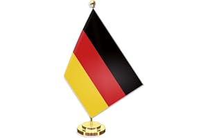 Germany Desk Small Flag Set,5×8 Inch German Mini Desktop table Banner,12" Metal Solid Pole Decor,Tiny Digital Printed Polyest