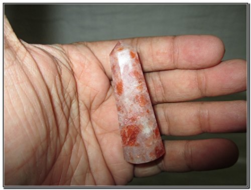 Genuine Sunstone Obelisk Tower Jumbo 8 Facet Aura Rock Crystal Natural Polished Earth Spirit Balance Point Gemstone Spiritual Chakra Balancing Psychic Gift Therapy Massage Healing Vibration Wand Grounding Nurturing Reiki Energy Positive Wish Intuitio