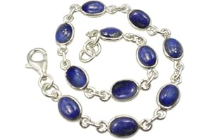 SilverStarJewel Cabochon Lapis Lazuli tcw 11.0 Bracelet 7.5" 925 Solid Sterling Silver