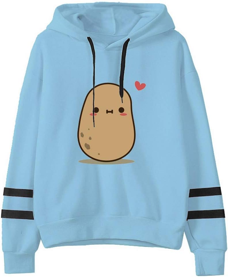 Hooded Sweatshirts Cute Potatoes Pattern Teen Girls Hoodies Casual Loose Pullover Sweatshirt Outwear