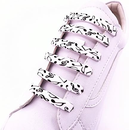No Tie Shoelaces for Kids and Adults,Waterproof Silicone Elastic Shoelaces for Sneakers, Fashion Prints Multi-color Athletic Running Shoelaces (Musical note)