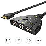 HDMI Switch,Mifine 4K 3 Port HDMI Switch 3 In 1 Out with Pigtail Cable Support 4K 3D 1080P
