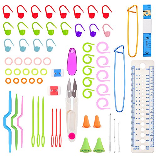 69 PCS Tool Marker Kit, BCMrun Split Ring Marker, Stitch Ring Marker, Plastic Locking Stitch Marker, Yarn Scissors with Lid, Silicone Needle Cap, Soft Ruler, Knit Count,Plastic Sewing Needles