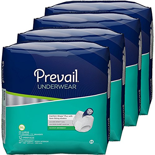 Prevail 2X-Large | Unisex Incontinence Protective Underwear | Maximum Absorbency | 48 Count (4 bags of 12)