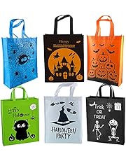 Happy Halloween Trick or Treat Bags - 6 Pack Large Halloween Non-Woven Candy/Goodie Bags for Kids, Halloween Decorations Party Favors Supplies, Gift Bags, Reusable Grocery Shopping Tote Bag
